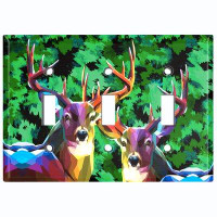 WorldAcc Metal Light Switch Plate Outlet Cover (Deer Hunt Green Camouflage  - Triple Toggle)