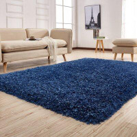 Ebern Designs Crystal Shine Shag Plush Fluffy Ribbon Area Rug/ Carpet BlueCRYBLU