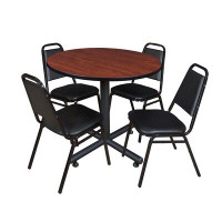 Symple Stuff Kobe Round X-Base Breakroom Table, 4 Restaurant Stack Chairs
