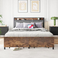 17 Stories Queen Size Bed Frame, Storage Headboard with Charging Station and 2 Drawers