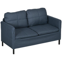 53 2 SEAT SOFA, UPHOLSTERED TWO SEATER COUCH WITH STURDY STEEL LEGS FOR BEDROOM, LIVING ROOM, DARK BLUE