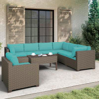 Wade Logan Avalisse 8-Piece Outdoor Conversation Set with Club Chair and Coffee Table in Summer Fog Wicker