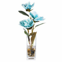 Primrue Artificial Real Touch Magnolia Flower Arrangement In Glass Vase With Faux Water And River Rock