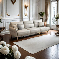 PULOSK 102.33" Lightgray Genuine Leather Modular Sofa cushion couch
