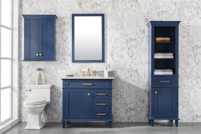 30, 36, 54, 60, 72 & 80 Blue Vanity w 2 Top Choices  (Blue Limestone or Carrara White Marble) (Mirror, OJ & Linen) LFC in Cabinets & Countertops - Image 2