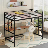 Mason & Marbles Twin Size Metal Loft Bed, Table Top And Two Levels Of Triangular Shelving