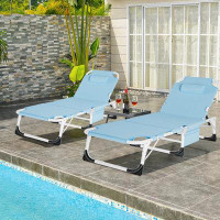 JTANGL 2PK Folding Lounge Chair with 5 Adjustable Positions, Hole, 2 Sided Cushion & Pillow, 2Carry Straps