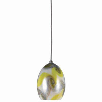 Orren Ellis Oval Shade Pendant Lighting With Wave Pattern, Silver And Yellow