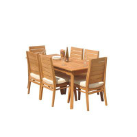 Teak Smith Grade-A Teak Dining Set: 71" Rectangle Table And 6 Charleston Stacking Armless Chairs
