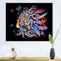East Urban Home Spirit Shamanism Colourful Portrait With Feathers - Bohemian & Eclectic Canvas Wall Art Print