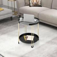 Mercer41 2-Tier Round Side Table With Removable Tray And Metal Frame For Small Space,Golden