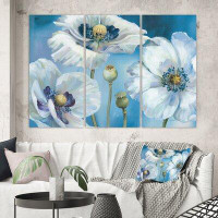 East Urban Home White Flower on Blue II - Wrapped Canvas Multi-Piece Image