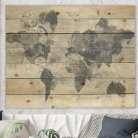 Made in Canada - East Urban Home Golden Grey World Neutral - Traditional Print on Natural Pine Wood