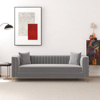 Mercer41 Angelina Mid-Century Modern Light Grey Velvet Tufted Sofa