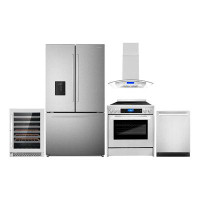 Cosmo 5 Piece Kitchen Package With 30" Freestanding Electric Range 30" Island Range Hood 24" Built-in Fully Integrated D