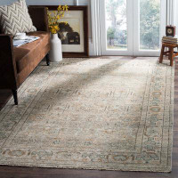 Bungalow Rose Kline Oriental Hand-Knotted Wool Linen/Dusty Teal Area Rug