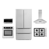 Cosmo 5 Piece Kitchen Package with French Door Refrigerator 30"" Gas Cooktop & Wall Oven