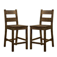Loon Peak Set Of 2 Rustic Style Wooden Counter Height Side Chairs In Rustic Oak