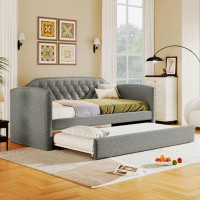 Red Barrel Studio Upholstered Daybed With Trundle For Guest Room, Small Bedroom, Study Room, Grey
