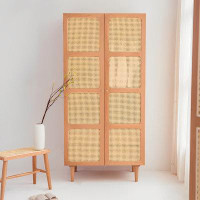 Bayou Breeze Simple Northern Europe Solid Wood Rattan Wardrobe Retro Homestayers Home Small Bedroom Rattan Two Doors Sol