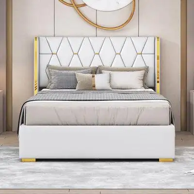Mercer41 Upholstered Platform Bed with Metal Strips