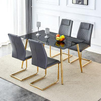 Mercer41 Janece 5 - Piece Dining Set with Top Leather Upholstered Dining Chairs