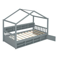 Harper Orchard Wooden House Bed with Shelves and a Mini-canbinet, White
