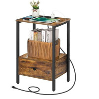 17 Stories Frame End Table with Storage and Built-in Outlets