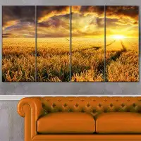 Design Art 'Amazing Sunset Over Yellow Field' 4 Piece Graphic Art on Wrapped Canvas Set