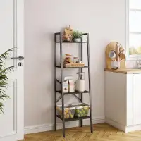 17 Stories 4-Tier Industrial Ladder Bookshelf, Narrow Ladder Shelf, Tall Standing Bookshelf, Skinny Open Ladder Shelf, F
