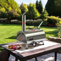 TONWIN Semi-Automatic Rotatable Pizza Ovens, Portable Stainless Steel Wood Fired Outdoor Pizza Oven
