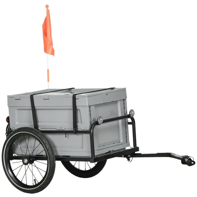 STEEL TRAILER FOR BIKE, BICYCLE CARGO TRAILER WITH STORAGE BOX, FOLDING FRAME AND SAFE REFLECTORS, MAX LOAD 88LBS in Exercise Equipment