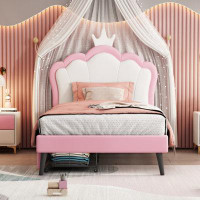 Gemma Violet Upholstered Princess Bed With Crown Headboard And 2 Drawers,Twin  Size Platform Bed With Headboard And Foot