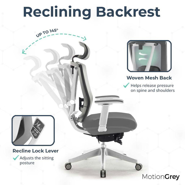 MotionGrey Cloud Mesh Series Executive Ergonomic Computer Desk Home Office Chair with 4D Armrest Lumbar Support- White in Chairs & Recliners - Image 2