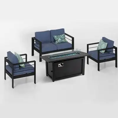 Latitude Run® 4 - Person Sofa Seating Group With Cushions And Fire Pit Table