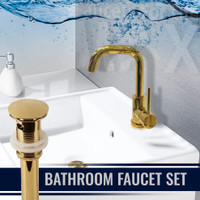 Swivel Bathroom Faucet Side Handle with Pop-Up Drain Shiny Gold Finish