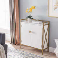 Mercer41 Caynen Mixed Metal And Wood Foyer Cabinet, White/Gold