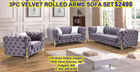 3pc velvet rolled arms sofa set $2498