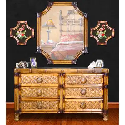 Bay Isle Home™ Hanning 6 Drawer 61" W Double Dresser with Mirror