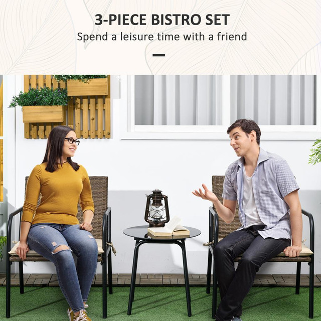 Rattan Bistro Set 22.8" x 27.2" x 30.3" Mixed-brown in Patio & Garden Furniture - Image 4