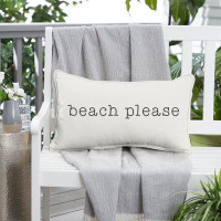 Trinx Sunbrella Indoor/Outdoor Silver Lumbar Embroidered Pillow Beach Please