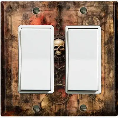 WorldAcc Metal Light Switch Plate Outlet Cover (Skull Map Voyage Biege - Double Rocker)