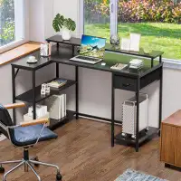 17 Stories Katalina 48.4"Reversible L-Shaped Desk with LED with Power Outlets and Shelves
