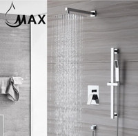 Square Wall Mounted Shower System Two Functions With Hand-Held Slide Bar Chrome Finish