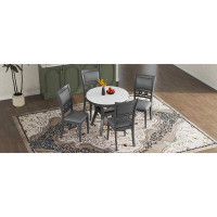 Red Barrel Studio 5-piece Grey Dining Set: Round Faux Marble Table & Four Pu Leather Chairs