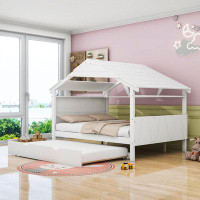 Latitude Run® Full Wood House Bed with Twin Size Trundle
