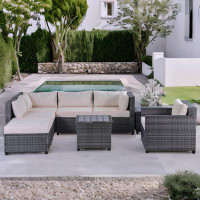 Latitude Run® Lindra 90.9'' Wide Outdoor Wicker Reversible Patio Sectional with Cushions
