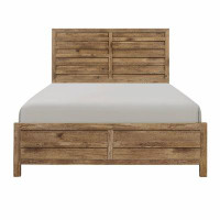 Loon Peak Weathered Pine Finish 1Pc Bed Modern Line Pattern Rusticated Style Bedroom Furniture