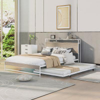 Latitude Run® Metal Platform Bed Frame With Trundle, USB Ports And Slat Support ,No Box Spring Needed