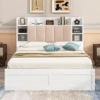 Red Barrel Studio Queen Size Bed with Storage Headboard, Shelves and 2 Drawers